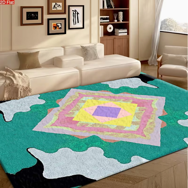 Printed Rug Abstract - Bright Multilayer Diamond Symmetrical Geometric Medallion