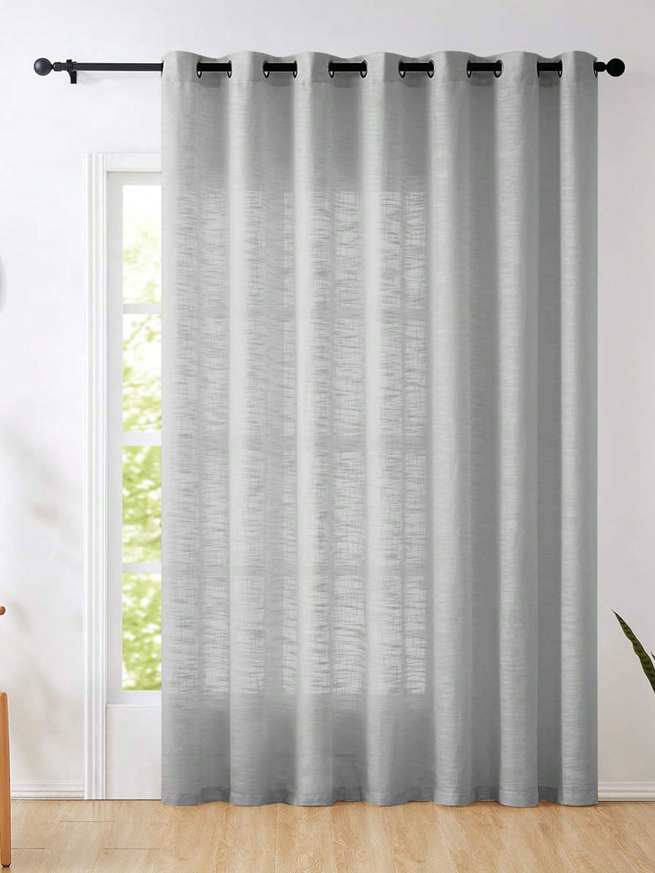 Grey Polyester Linen Texture S - đánh giá và giá Linen Curtain Eyelet