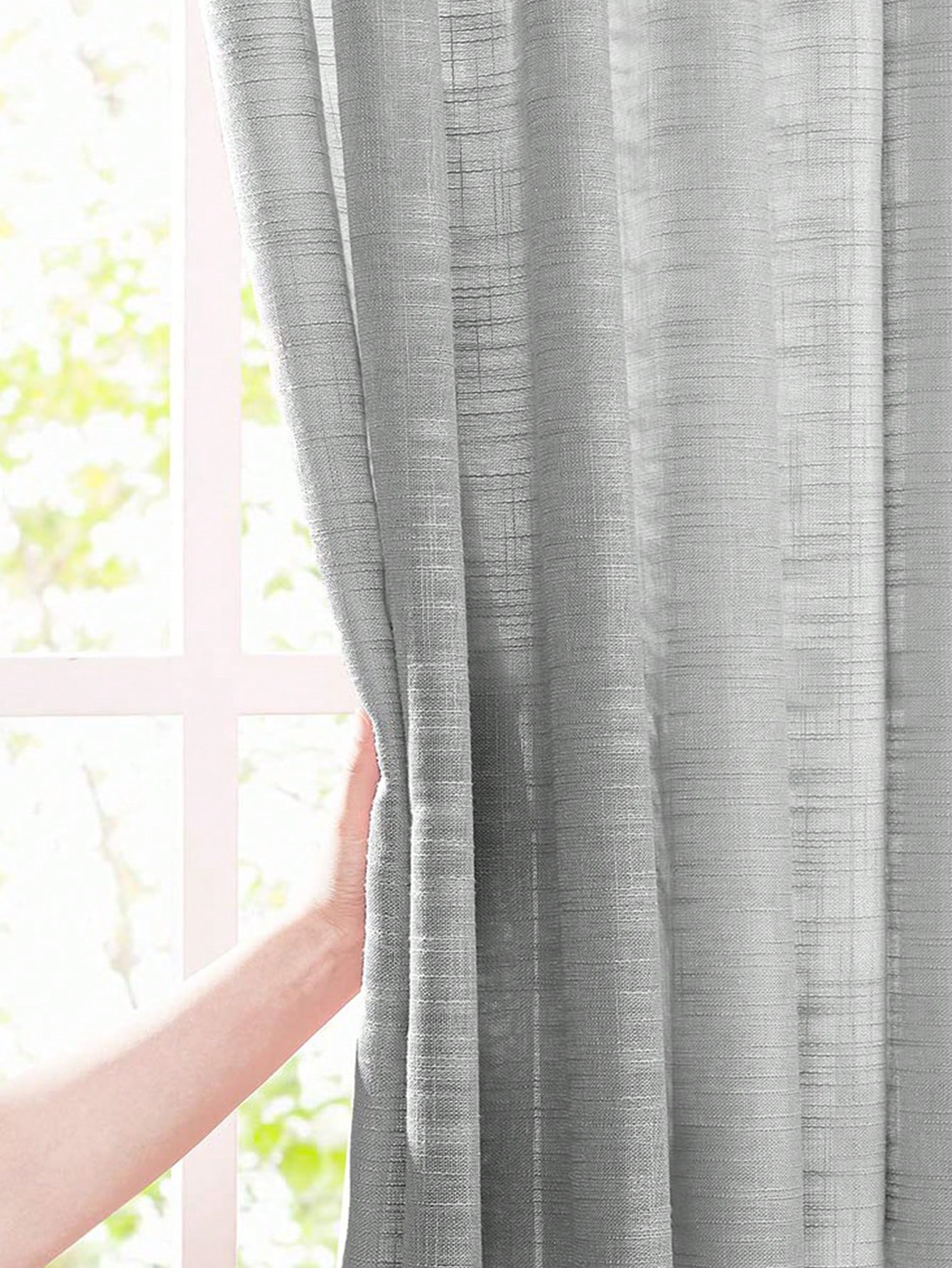 Grey Polyester Linen Texture S - đánh giá và giá Linen Curtain Eyelet