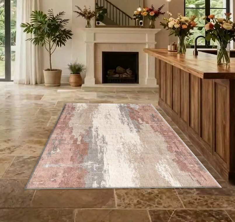Vintage Worn‑Look Blush Pink A - đánh giá và giá Printed Rug Abstract