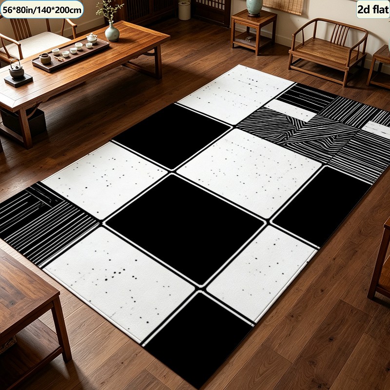Black White Patchwork Tile Car - đánh giá và giá Printed Rug Abstract