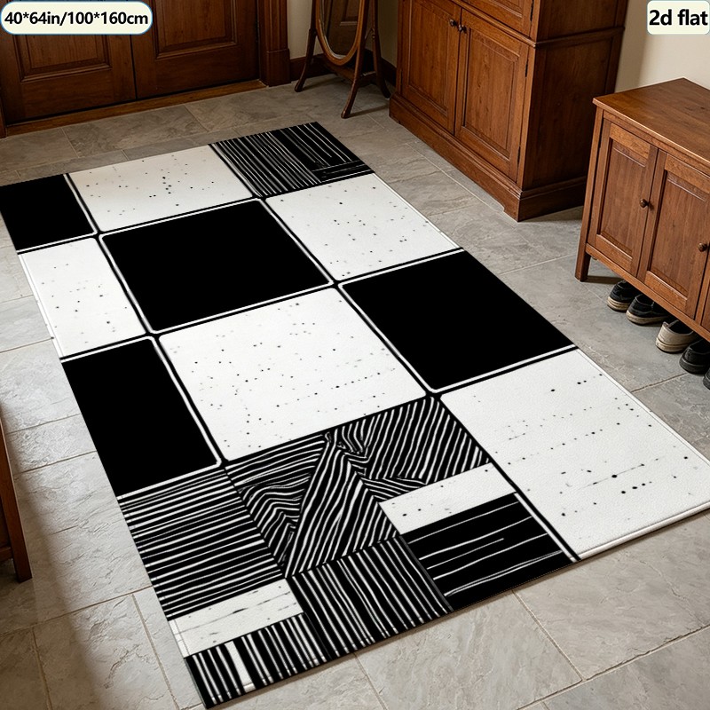 Black White Patchwork Tile Car - đánh giá và giá Printed Rug Abstract