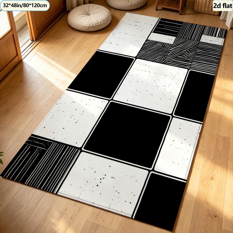 Black White Patchwork Tile Car - đánh giá và giá Printed Rug Abstract