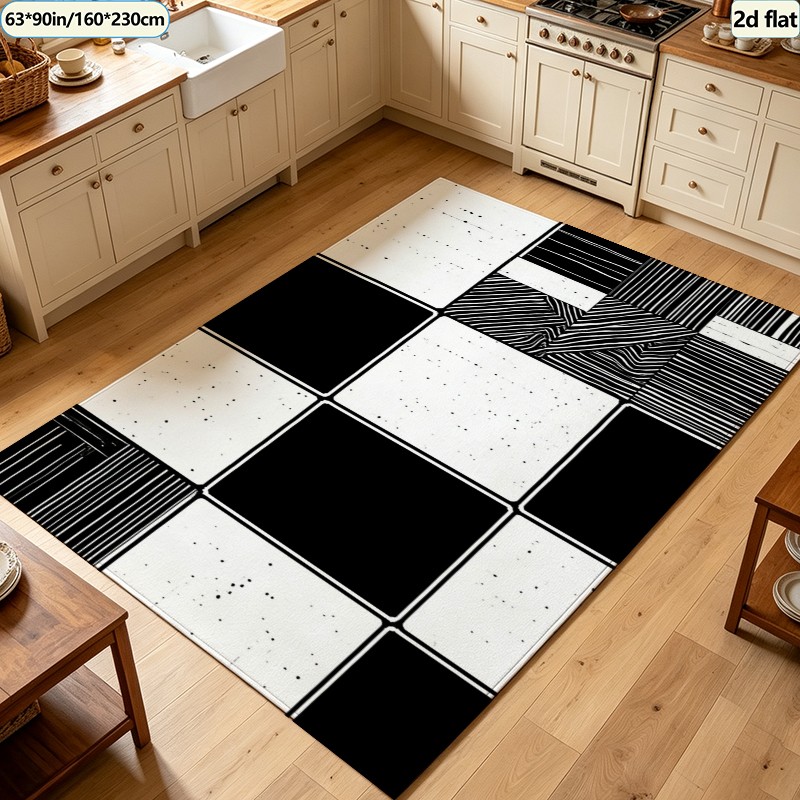 Black White Patchwork Tile Car - đánh giá và giá Printed Rug Abstract