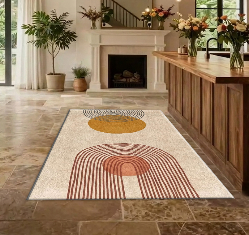 Boho Abstract Curved Geometric - đánh giá và giá Printed Rug Abstract