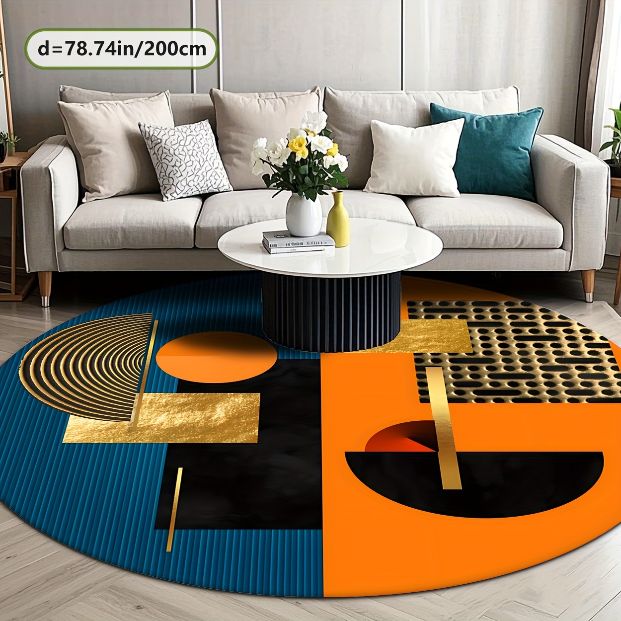 Orange Blue Gold Abstract Geom - đánh giá và giá Printed Rug Abstract