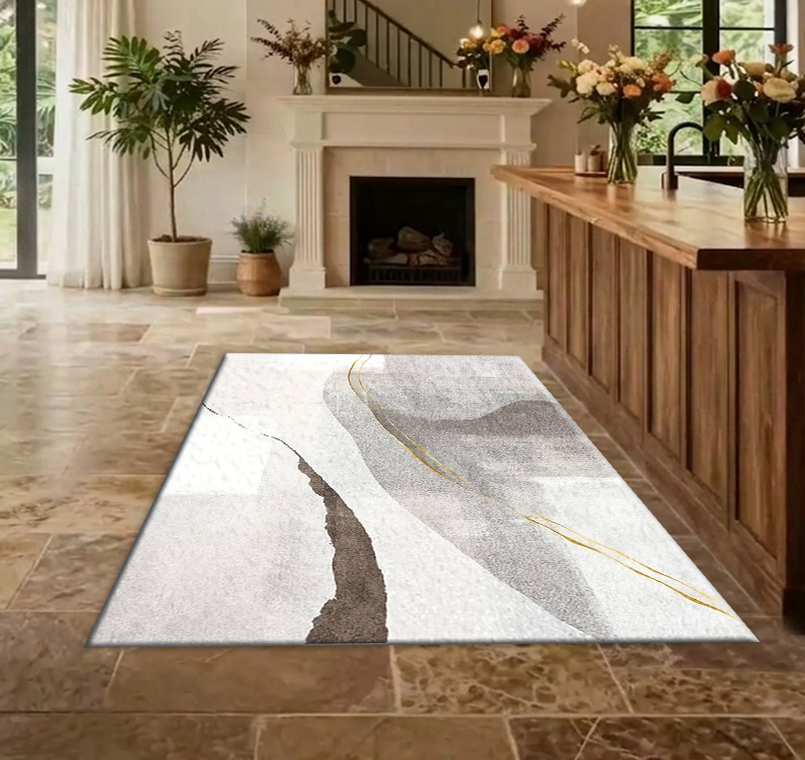 Neutral Grey Beige Gold Line A - đánh giá và giá Printed Rug Abstract